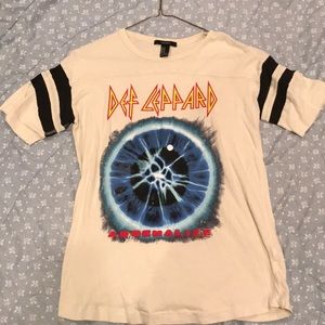 Cream and Black Grunge Punk Def Leppard Shirt